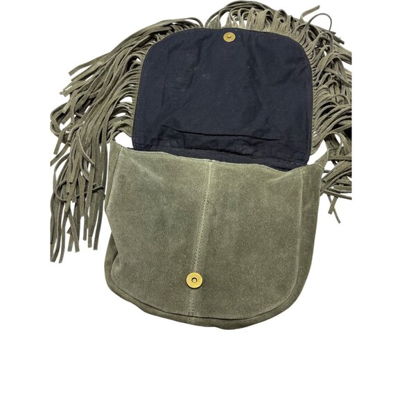 Big Buddha Boho Fringe Leather Sequin Crossbody Green Bag - Picture 5 of 14